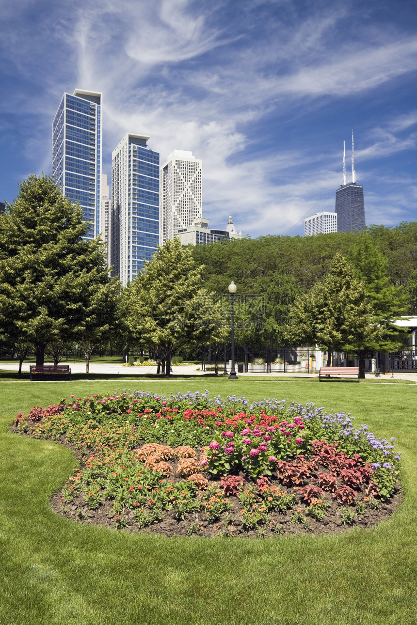 芝加哥令人惊异的一天全景建筑市中心城市生活路灯城市风光景观建筑学摩天大楼图片