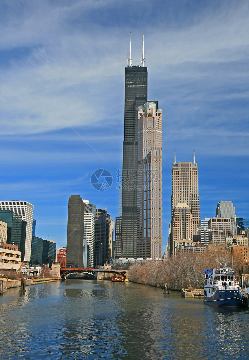 芝加哥高楼大楼的高层建筑景观场景明信片蓝色办公室天空海军天际建筑学旅游图片
