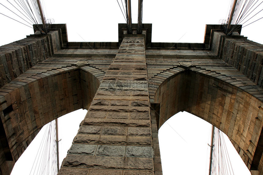 著名的布鲁克林桥穿越跨度晴天吸引力电缆赛跑者天空游客天际天气图片
