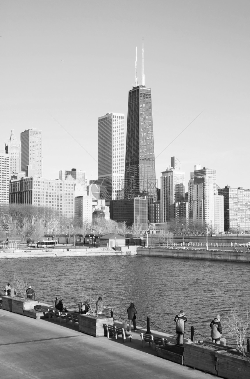 芝加哥天际旅行蓝色码头市中心住宅反射阳光城市天空建筑学图片