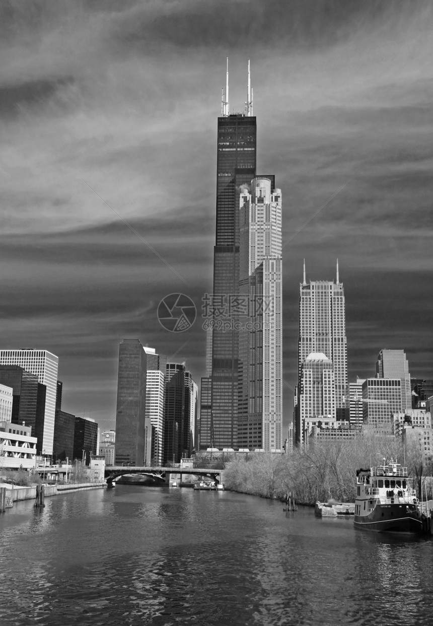 芝加哥天际蓝色旅游住宅海军高楼天空摩天大楼环形城市市中心图片