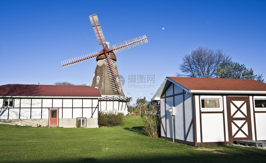 丹麦埃尔克霍恩的丹麦风车麋鹿景点旅行假期目的地草地旅游地方涡轮机风力图片