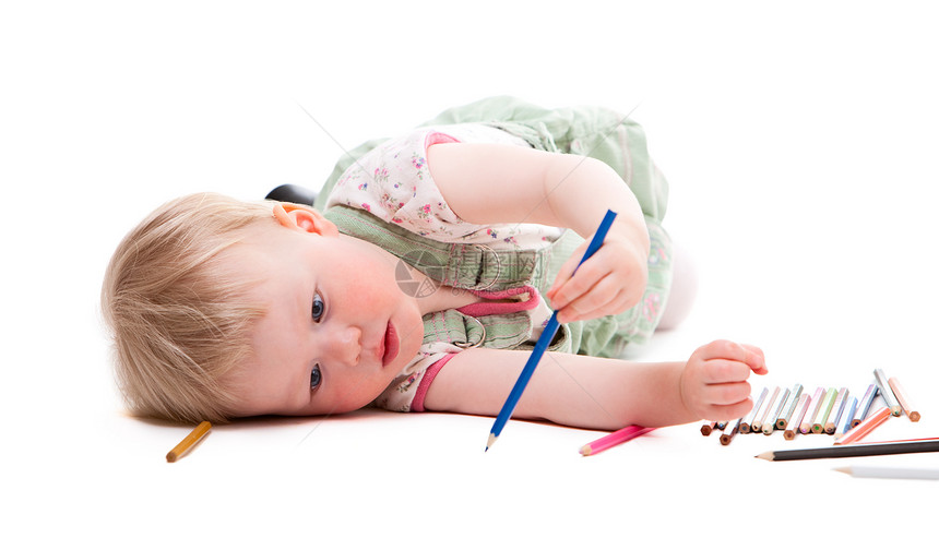 女孩画画乐趣工艺爱好婴儿女性艺术家想像力铅笔幼儿园学习图片