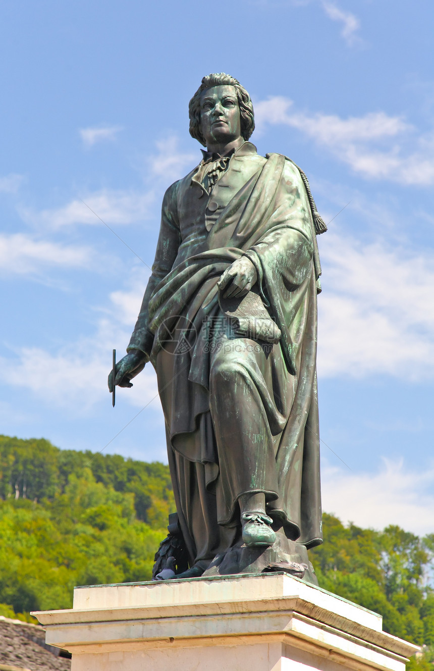 奥地利萨尔茨堡莫扎特雕像正方形风景历史访问遗产蓝色旅行作曲家城市假期图片