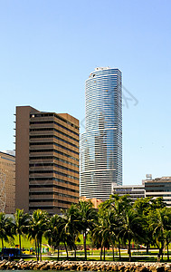 比斯坎湾迈阿密市中心高楼大楼海湾建筑摩天大楼酒店公寓城市海岸天空办公室市中心背景