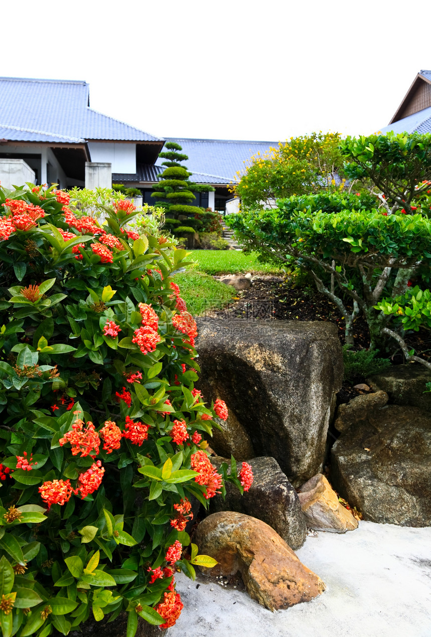 著名的日本传统园艺花园池塘冥想建筑学平衡公园木头图片