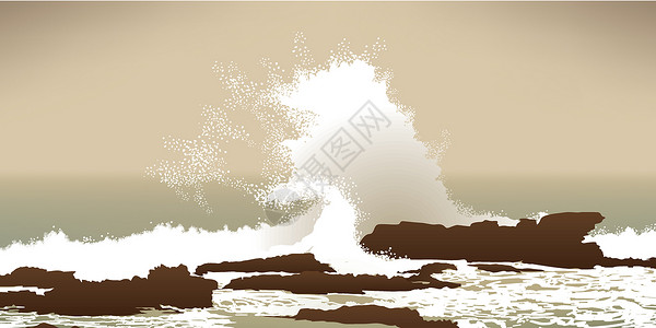 太平洋海岸撞入岩石的太平洋大海浪风景荒野海岸海岸线风暴天气棕褐色地平线冲浪喷涂插画