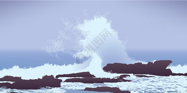 太平洋海岸撞入岩石的太平洋大海浪喷涂海岸线风景荒野石头冲浪美丽地平线海岸飞溅插画