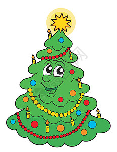 家装饰品微笑圣诞树矢量插图插画