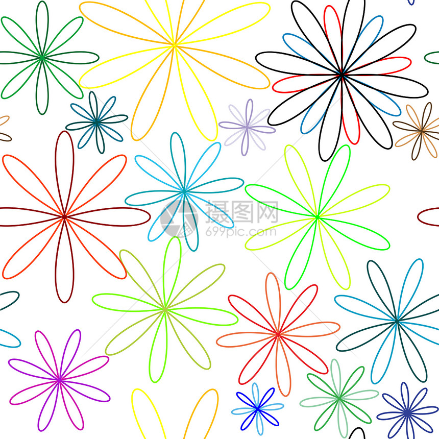 彩色花朵无缝模式芙蓉装饰艺术插图夹子植物群艺术品织物风格卷曲图片