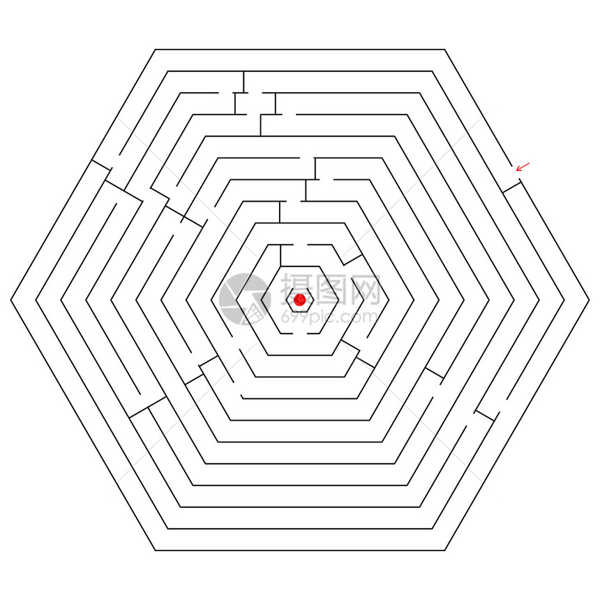 六边黑迷宫帮助圆形小路剪贴概念插图游戏困惑旅行六边形图片