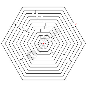 六边黑迷宫帮助圆形小路剪贴概念插图游戏困惑旅行六边形背景图片