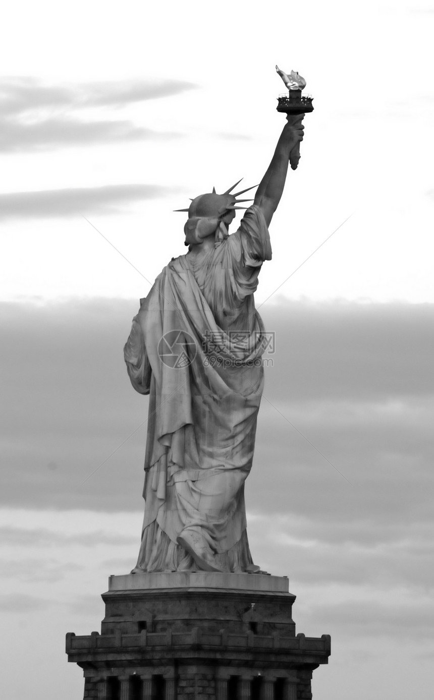 自由女神像蓝色移民白色旅行火炬女士港口自由旗帜旅游图片