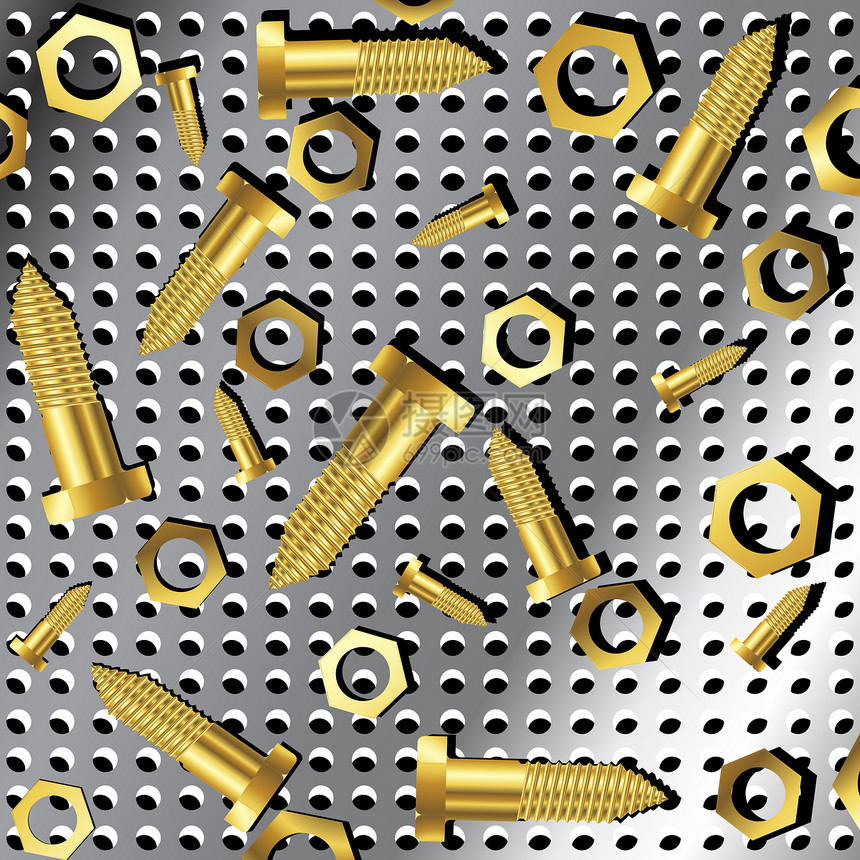 金属质体的螺螺和坚果 2铭牌盘子建造合金框架工业铆钉金子黄色螺柱图片