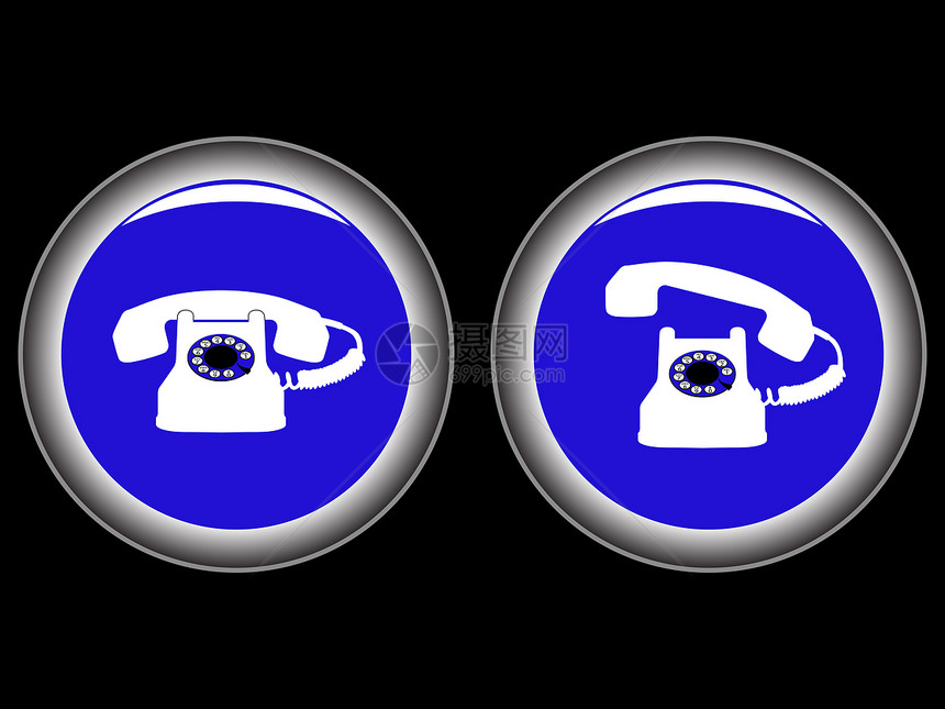 电话对黑的蓝色图标白色黑色塑料喉舌胶木乡愁艺术数字商业旋转图片