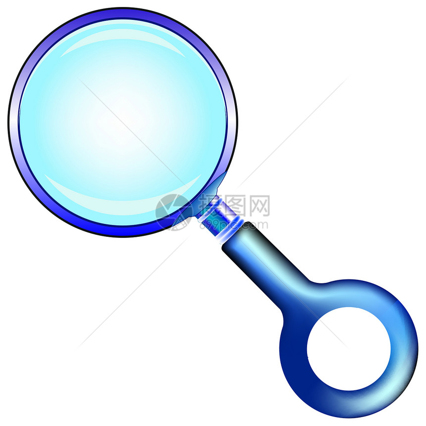 蓝色放大镜反射犯罪光学乐器白色科学侦探工具物品检查图片