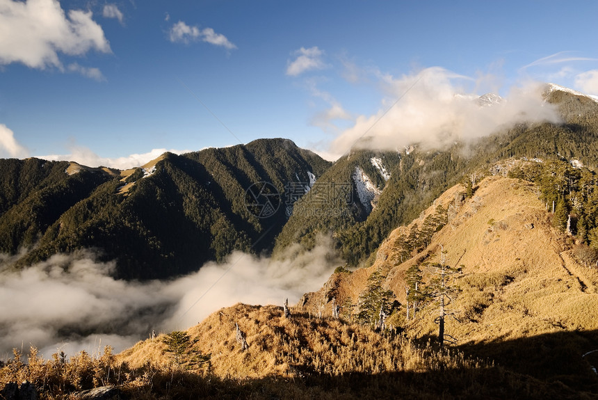 山区地貌岩石蓝色植物群风景爬坡自然旅行地平线森林荒野图片