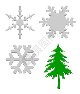 雪花和圣诞树插图艺术季节性下雪绿色薄片白色艺术品形状背景图片