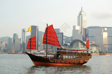 香港的废船运输港口木头天际帆船城市晴天航行旅游海洋高清图片