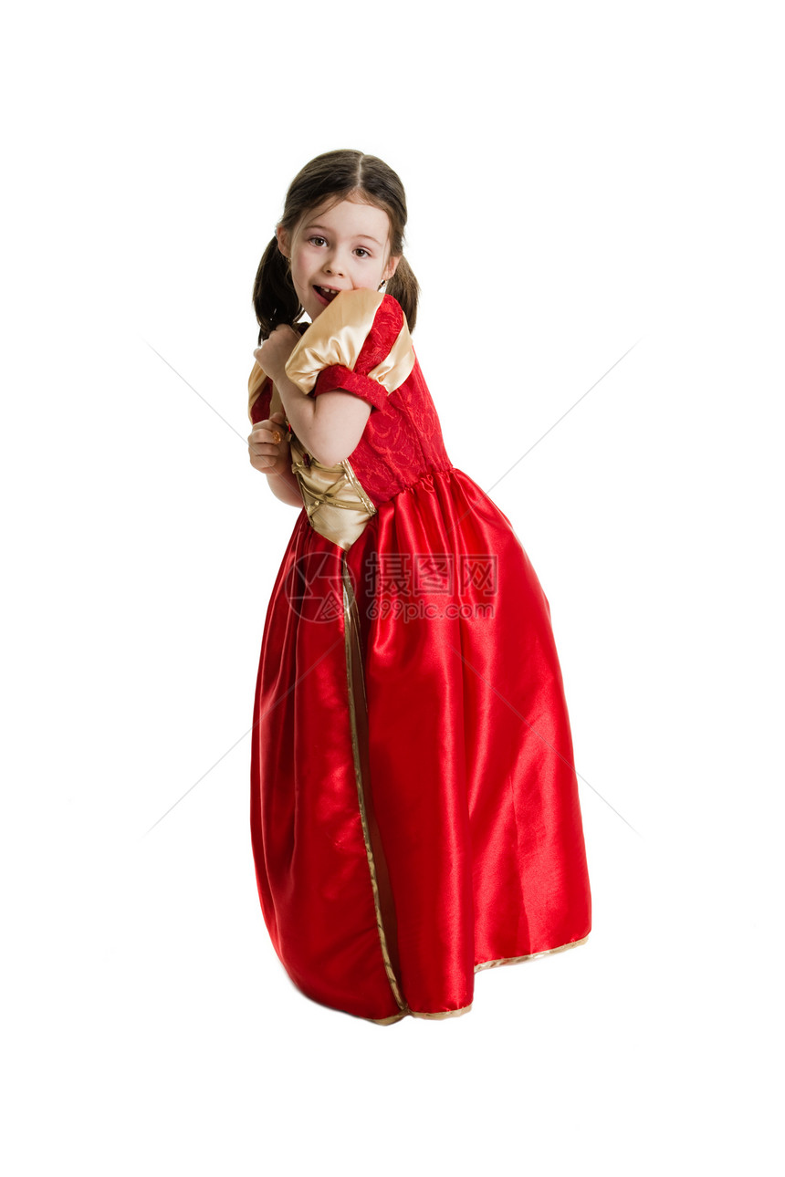 穿红裙子的年轻女孩快乐孩子红色童年公主儿童黑发女性脆弱性喜悦图片