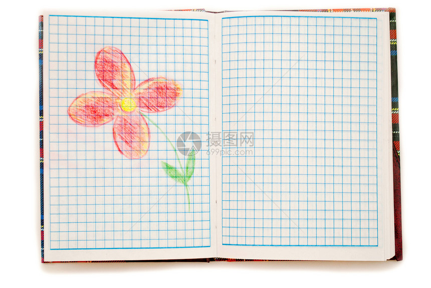 用白色背景的笔记本绘制花朵图片