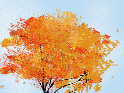 秋瀑季节蓝色插图黄色绘画天空橙子棕色背景图片