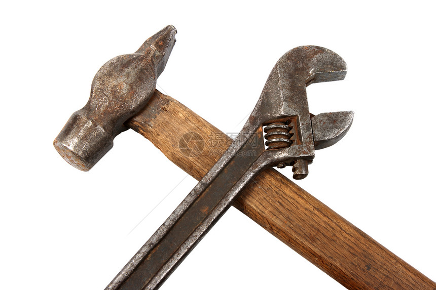 锤子和打手木头白色工人工具金属职业机械修理建筑木匠图片