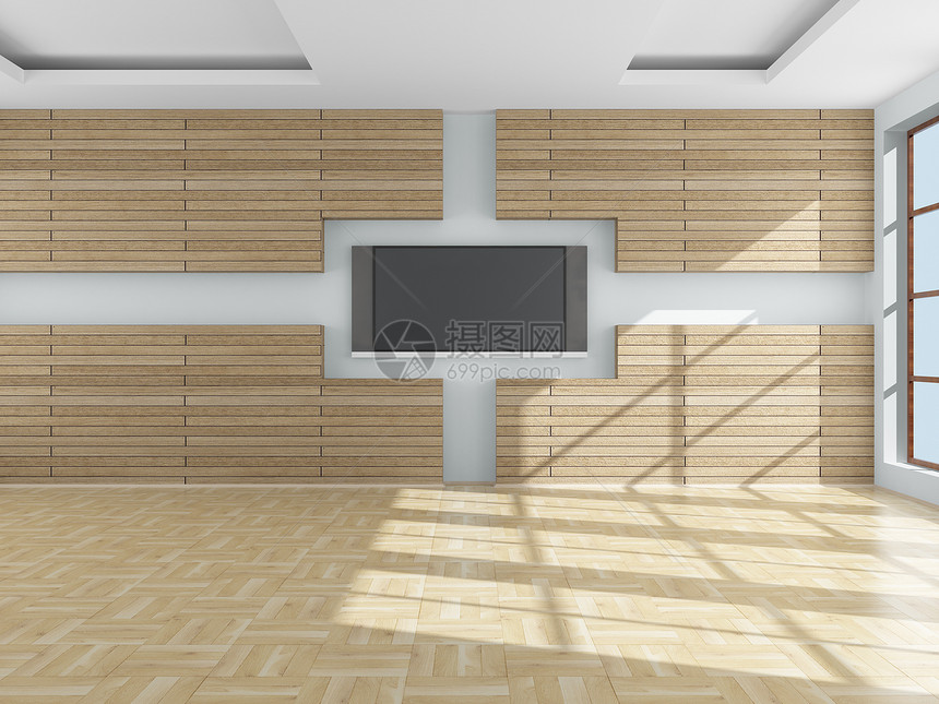 客厅内部的3D图像窗户自由大厅插图压板摆设环境房子生活愿望图片
