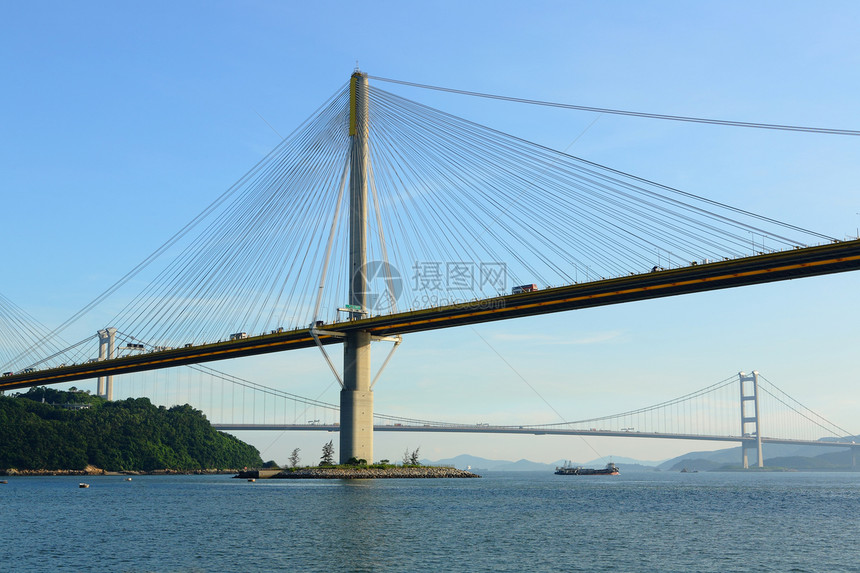 香港廷九桥地标黑色海岸电缆运输游客城市旅行公司连接器图片