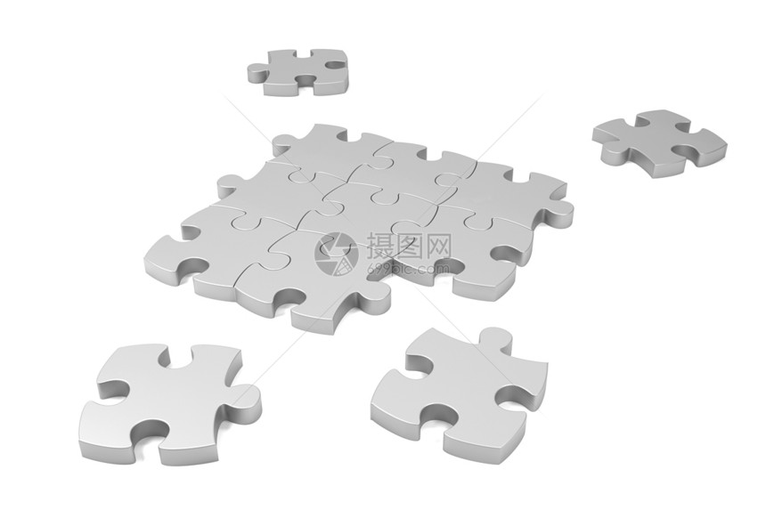 白背景上铺放的谜题拼图概念灰色积木成功白色数字联盟插图游戏图片