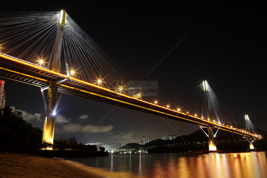 香港廷九桥电缆黑色金属金融游客反射公司旅行商业海岸图片