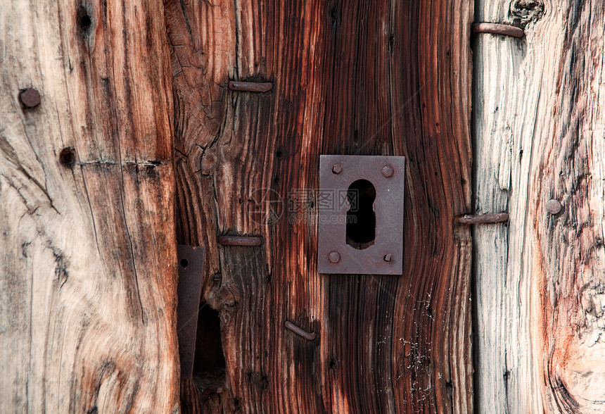 旧锁钥匙木头锁孔古董金属房子入口装饰品出口安全图片