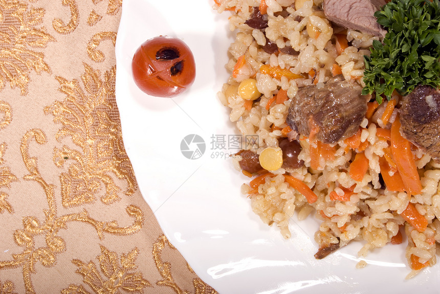 带肉的比拉法蔬菜菜单牛肉奢华羊肉晚餐营养美食抓饭烹饪图片