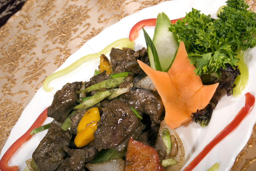 炒肉烹饪雕刻辣椒菜单猪肉牛肉奢华享受沙拉晚餐图片