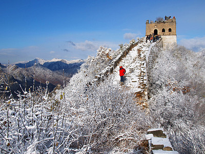 长城国际历史地标蓝色石头背景图片