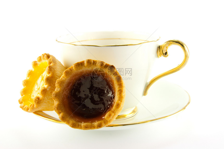 茶叶和果酱塔特饮料盘子小吃蛋糕咖啡店甜点食物烹饪午餐杯子图片