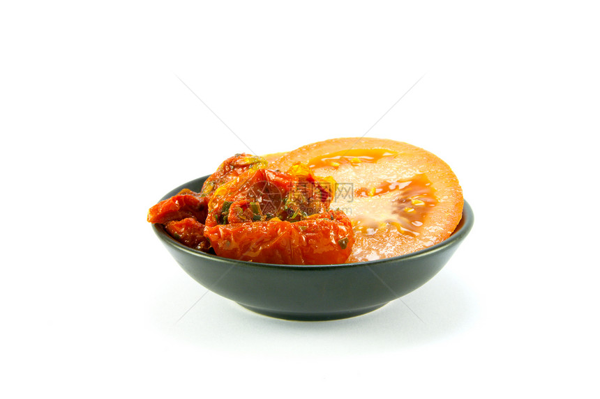 太阳干土豆和番茄切片盘子红色烹饪餐厅食物白色小吃水果蔬菜午餐图片