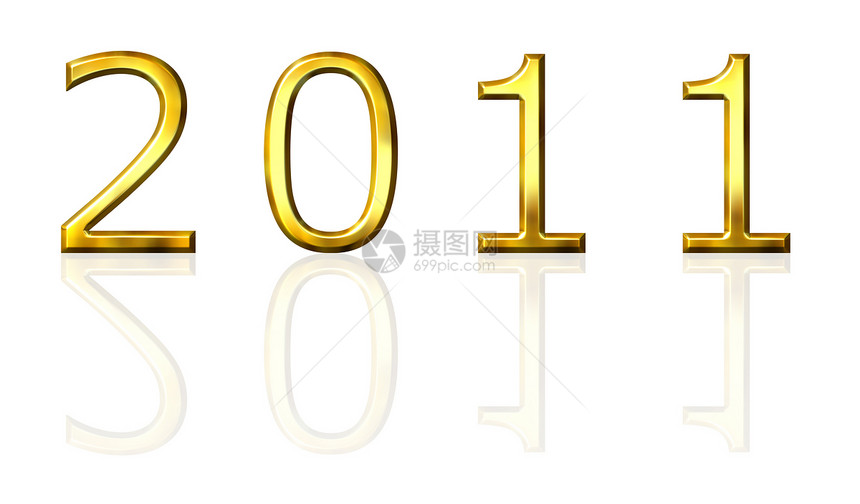 2011年3月3日 金色 有反光数字艺术年度反射插图金属金子镜子图片