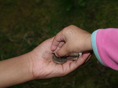 挪威克朗儿童亲手分享硬币背景