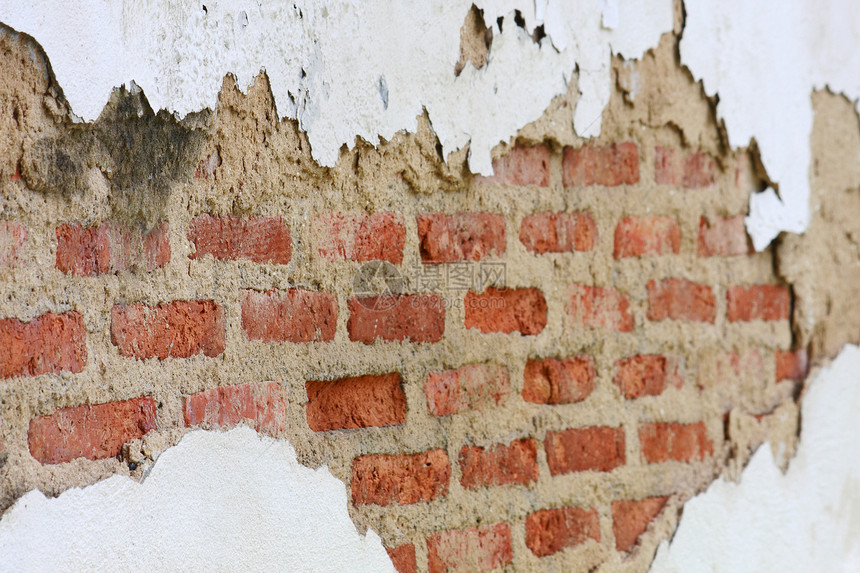 砖墙上的裂缝风化石工房子建筑水泥框架废墟材料墙纸衰变图片