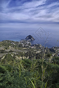 安吉洛尼亚伊塔利 坎帕尼亚 伊希亚岛 安热洛 S 安热罗的展望海角假期花园天空全景旅游坐骨地标高度小岛背景
