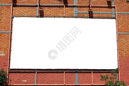 砖楼上的空白广告牌路标广告展示建筑账单白色横幅商业宣传晋升背景图片