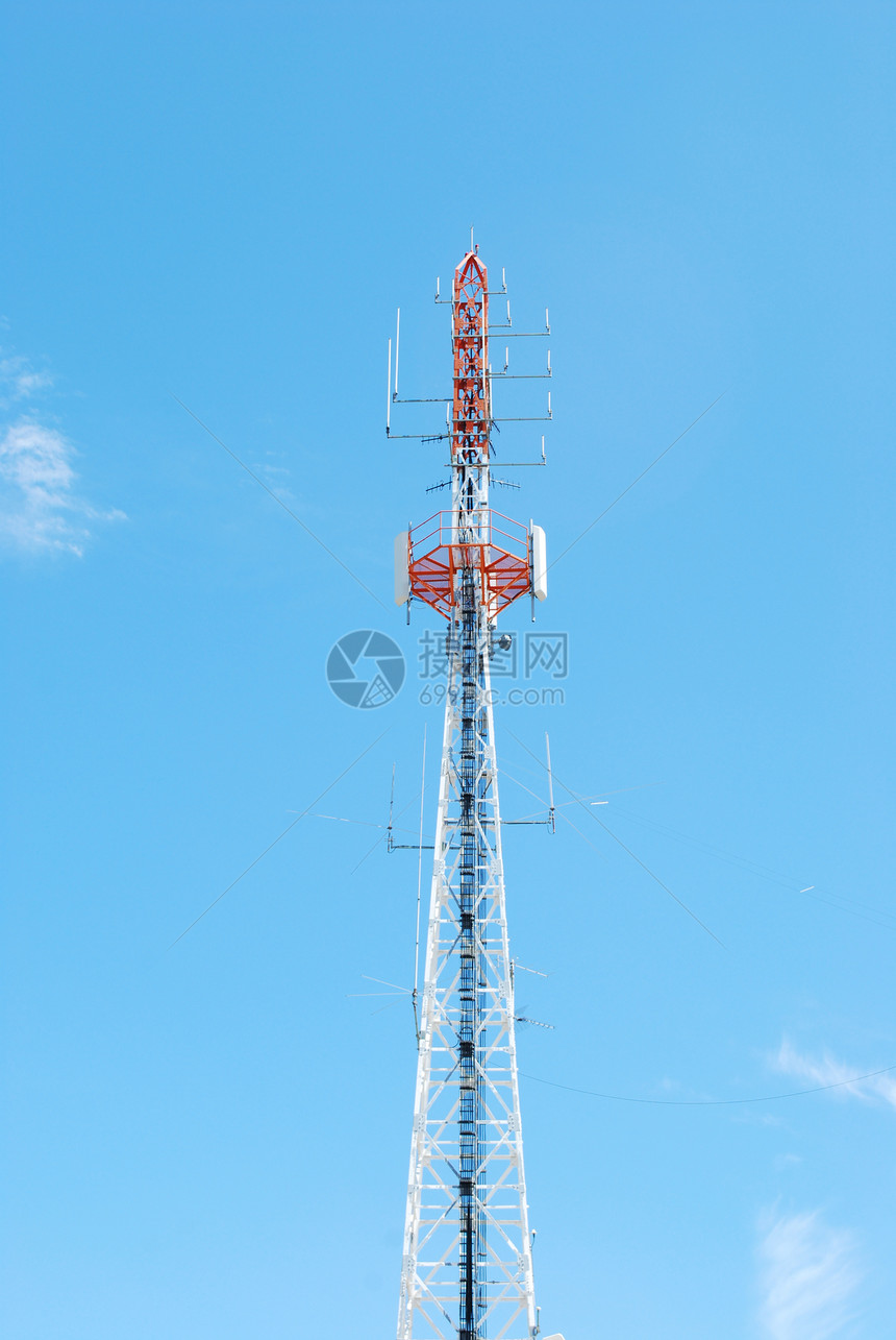 通讯塔雷达信号全球天线电话网络播送细胞电讯蓝色图片