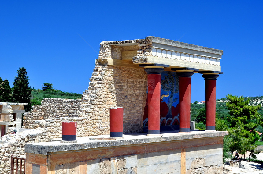 Knossos Crete的考古遗址寺庙文明建筑学考古学柱子历史古董游客废墟历史性图片