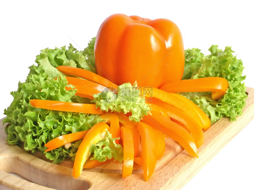 辣椒和生菜营养橙子生产沙拉蔬菜绿色黄色胡椒美食农业图片
