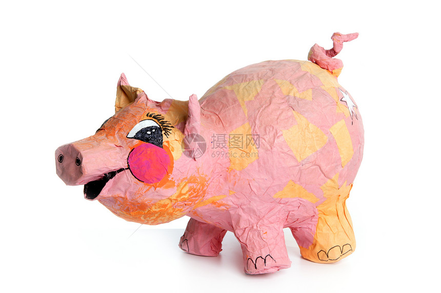 可爱的小粉色猪小粉红猪 白色的手工制作卡通玩具金融喜悦银行艺术猪肉孩子小猪微笑插图婴儿图片
