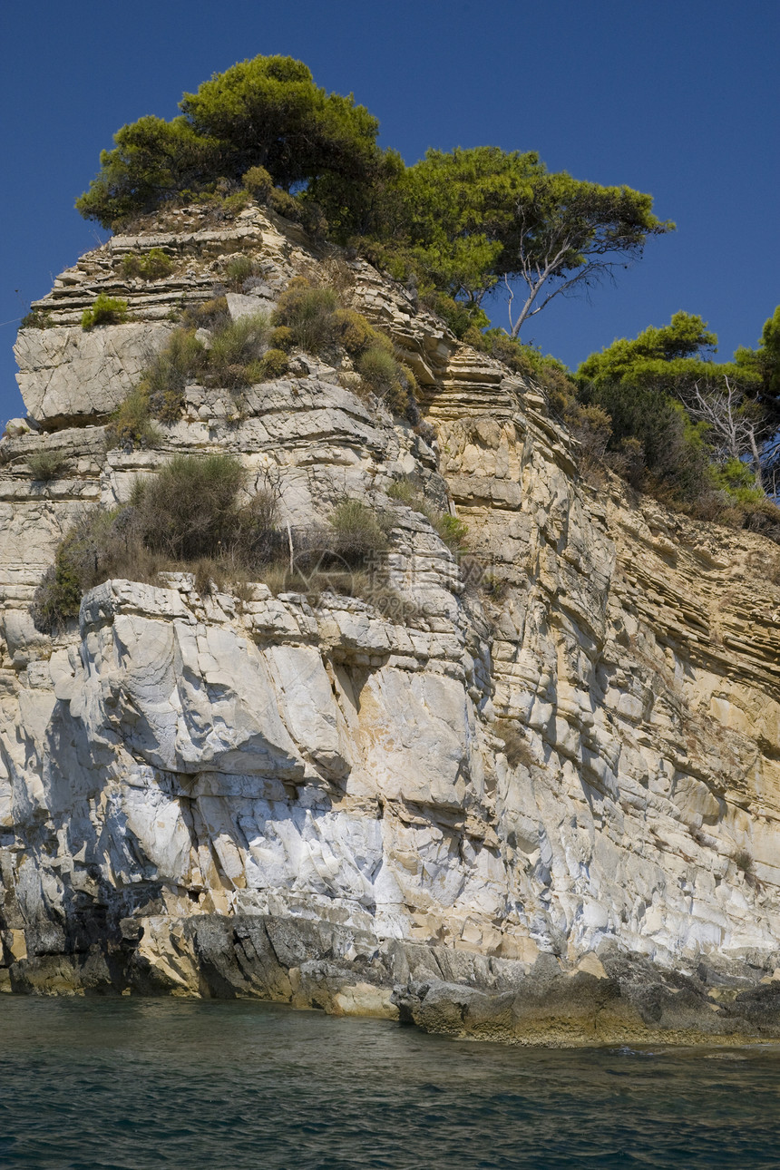 希腊石灰石海岸线情调天空目的地支撑蓝色绿色假期国家图片