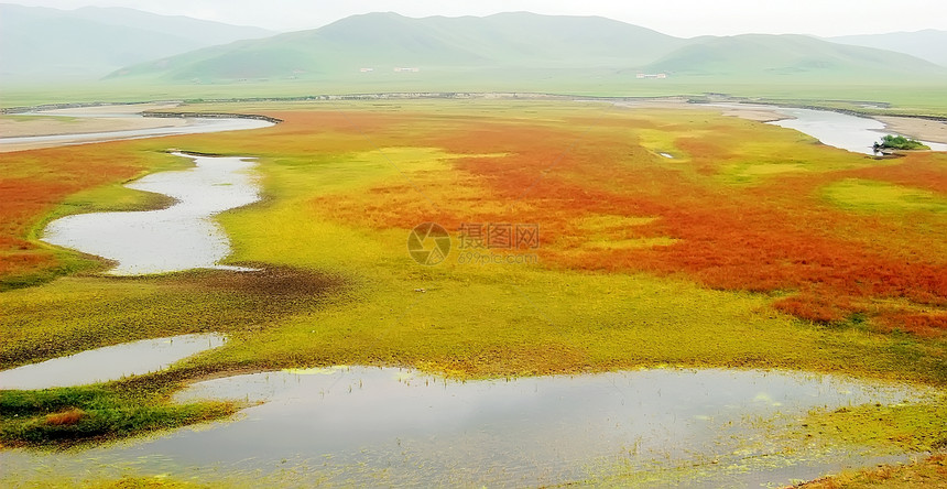黄河湿地山脉绿色红色草原黄色环境图片
