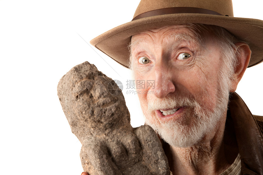 冒险家或有神像的考古学家成人灰色雕像老年上帝考古学胡子胡须偶像白色图片
