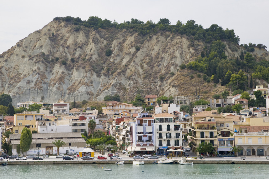 希腊情调国家绿色风景目的地异国岩石娱乐蓝色假期图片